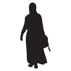 Silhouette of a islamic woman and girl standing with a woman in a white dress in black vector illustration