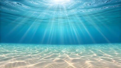 Underwater Sunlight Filtering Through the Ocean Surface Illuminating the Sandy Seabed with Ripples and Reflections Creating a Serene and Tranquil Aquatic Atmosphere