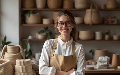 Young woman in zero waste shop. High quality