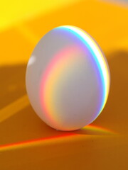 A white egg with rainbow colors on it