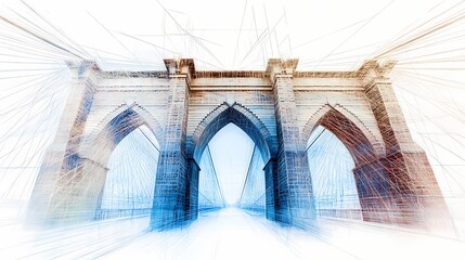 Obraz premium Architectural rendering of a suspension bridge.