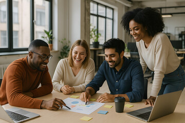 Diverse Team Collaborating During Office Brainstorming Session