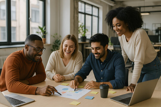 Diverse Team Collaborating During Office Brainstorming Session