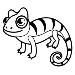 Fototapeta premium Stylized cartoon chameleon with black stripes and curled tail