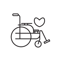 Disability insurance icon featuring a wheelchair and heart symbol. Ideal for health coverage visuals, social care, mobility aid services, and insurance-related content.