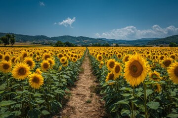 Obraz premium Vibrant Yellow Sunflower Field Under a Sunny Sky