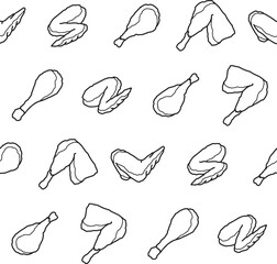 Fried chicken doodle seamless pattern with a black and white color suitable for background or wallpaper