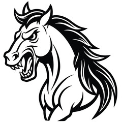 Fototapeta premium Black and white illustration of a furious horse head