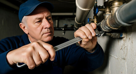 Obraz premium Plumber Fixing a Clogged Drain