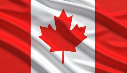 Close up of the waving flag of Canada, the Maple Leaf. Realistic silk fabric texture. A symbol of Canadian patriotism, culture, and national identity.