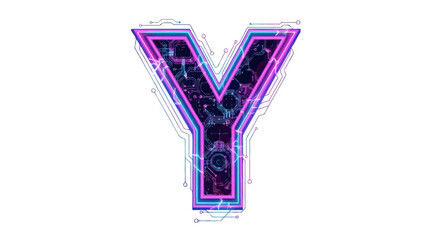Vector futuristic neon letter y vector design with circuit board pattern for technology and digital concepts design