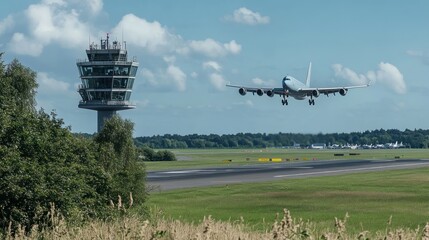 Fototapeta premium Airplane landing at airport