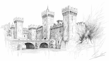 Hand-drawn illustration of a medieval castle.