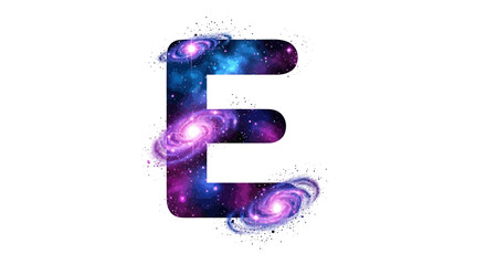 Vector letter e galaxy space cosmic nebula stars universe astronomy alphabet typography design illustration art