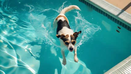  Playful Dog Swimming: Joyful Pet Enjoying a Refreshing Pool Dip