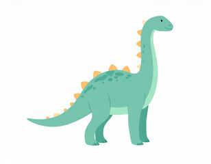 Fototapeta premium Flat Vector Illustration of Cute Brontosaurus with Long Neck and Gentle Expression – Minimal Dinosaur Design in Light Green or Blue, Isolated on White Background for Kids or Educational Use