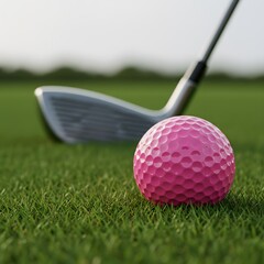 Golf Tournament Flyer Template a pink golf ball on green grass, A pink golf ball on a green golf course with a golf club in the background, a golf club in the background, Women's golf poster