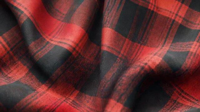 Red and black lumberjack plaid fabric draped cloth background