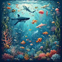 Fototapeta premium Beneath the Waves: A Rich Marine Landscape