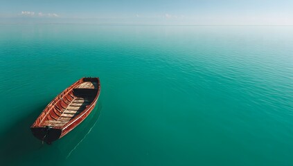 Solitary Boat Drifting Upon Tranquil Turquoise Waters