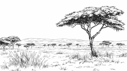 Hand-drawn sketch of an african savanna landscape.