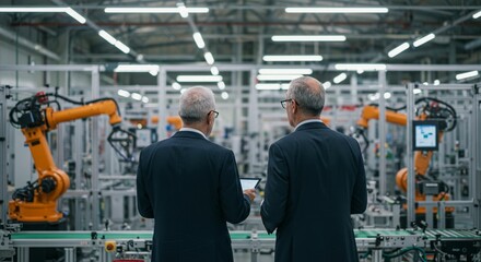 Business leaders observing automated manufacturing
