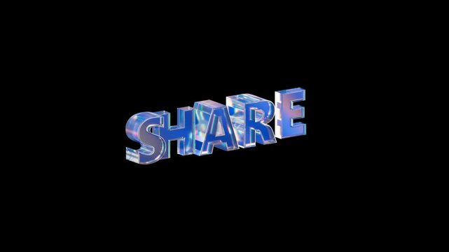 Looped 3D iridescent SHARE title animation on transparent background. 