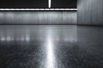 Sleek black reflective floors in underground station