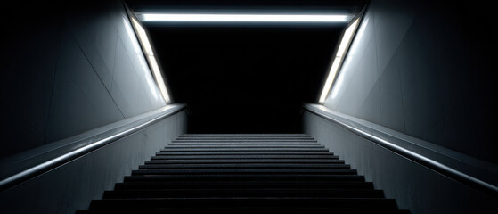 Dark stairway with dramatic lighting and shadows
