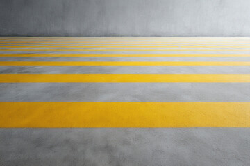 Yellow stripes on concrete floor create vivid pattern in subway setting