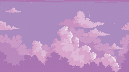 purple cloud landscape in pixel art style