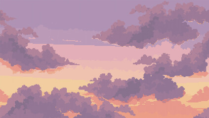 afternoon cloud landscape in pixel art style