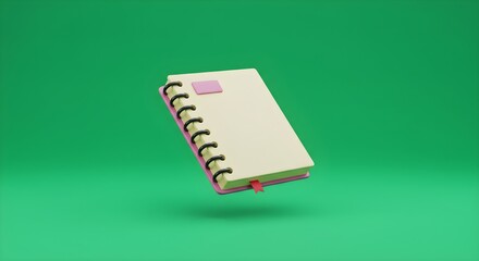 Minimalist 3d Spiral Notebook Floating on Green Background
