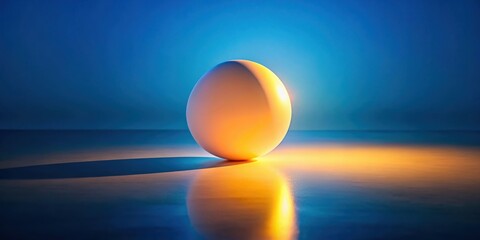 A single, luminous orb rests on a reflective surface, bathed in a warm, golden light against a cool, deep blue backdrop.  The tranquil scene evokes a sense of calm and mystery.