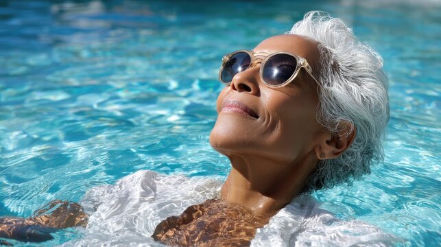 Relaxing senior woman poolside - Powered by Adobe