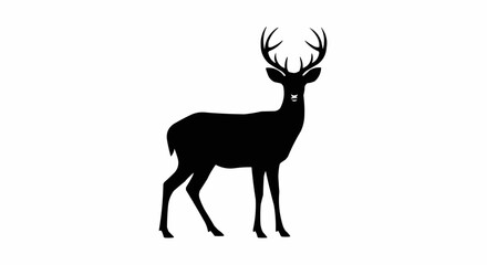 Obraz premium Silhouette of Deer Grazing – Peaceful Wildlife Vector on White Background