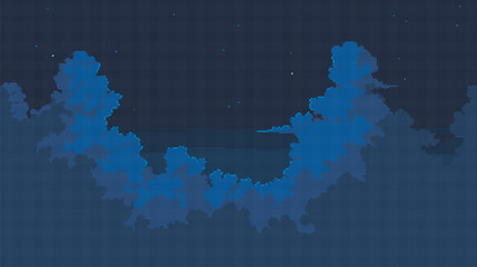 night cloud view landscape in pixel art style