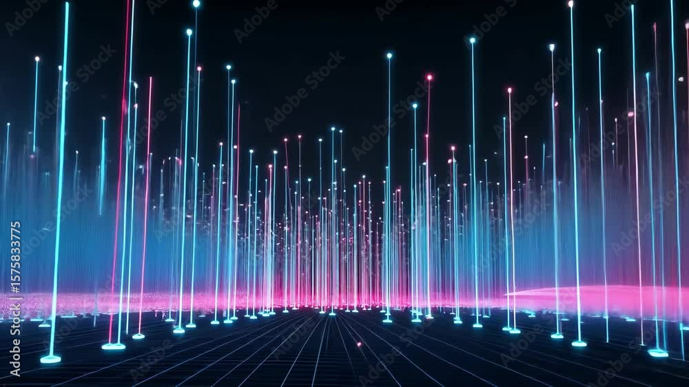 Poster explore a mesmerizing digital landscape filled with colorful light trails and dynamic patterns that 