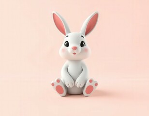 Obraz premium Cute 3D Cartoon Rabbit Sitting Calmly in Alert Pose with Clean Background