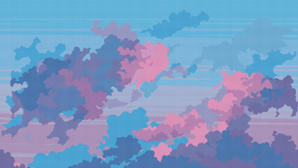 Obraz premium Vibrant blue purple cloud view landscape in pixel art style