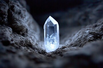 glowing crystal in cave, fantasy magic stone, energy source concept