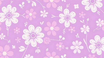 Cute Lavender Floral Pattern with White and Pink Flowers