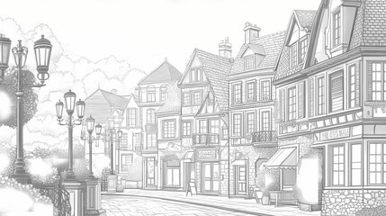 A quaint, charming street scene of historic buildings.
