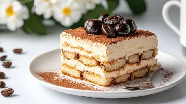 Delicious Chocolate Cake with Coffee Accents Served on Elegant Plate