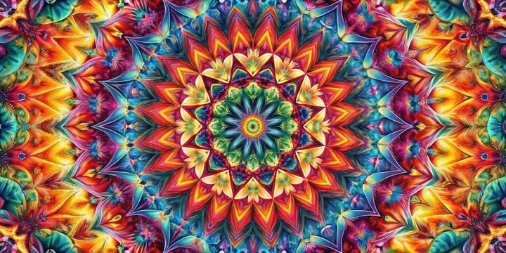 Vibrant Kaleidoscopic Mandala with Intricate Floral Patterns and Vivid Hues