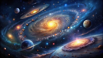 Cosmic Panorama A Celestial Tapestry of Planets, Nebulae, and Star Systems Unveiled