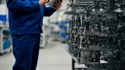 Heavy industry supervisor wearing safety glasses uses a digital tablet to manage inventory, ensuring smooth production and efficient workflow within the factory - Powered by Adobe