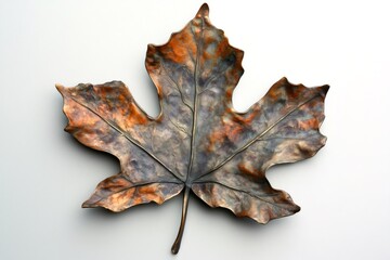 Naklejka premium Studio shot of a bronze chestnut leaf sculpture showcasing the fusion of nature and artistic craftsmanship