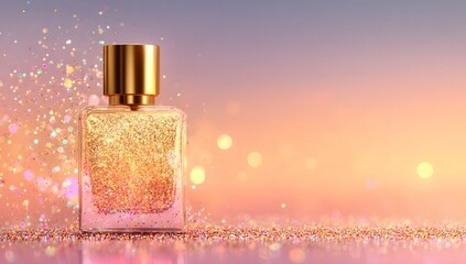 Golden Topped Fragrance Bottle Shimmers in Dreamlike Light