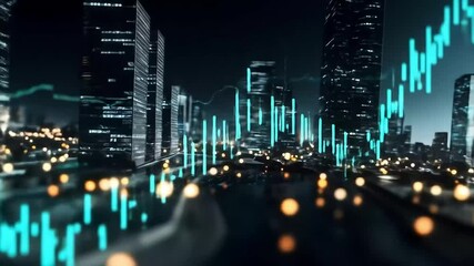 Abstract smart city landscape with glowing data visualizations and urban lights - Powered by Adobe